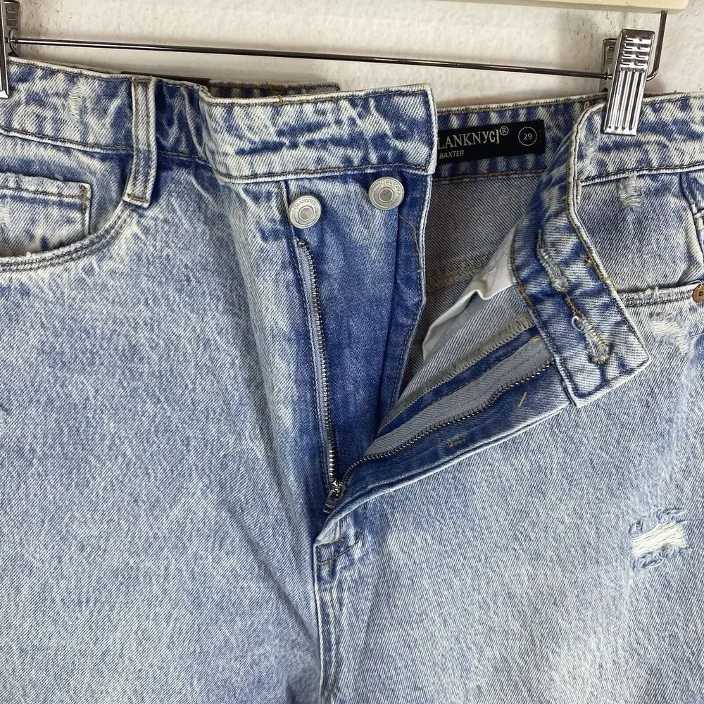 NWT Blank‎ NYC Women's Size 29 The Baxter Ribcage Straight Leg Jeans Overlap Rip